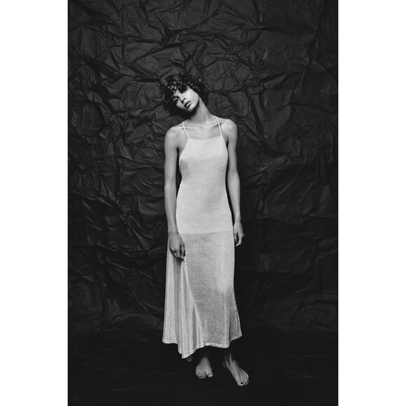 Zara Dresses & Skirts - Zara Womens Metallic Thread Midi Dress Medium Silver Straight Neck 1131/821 NWT